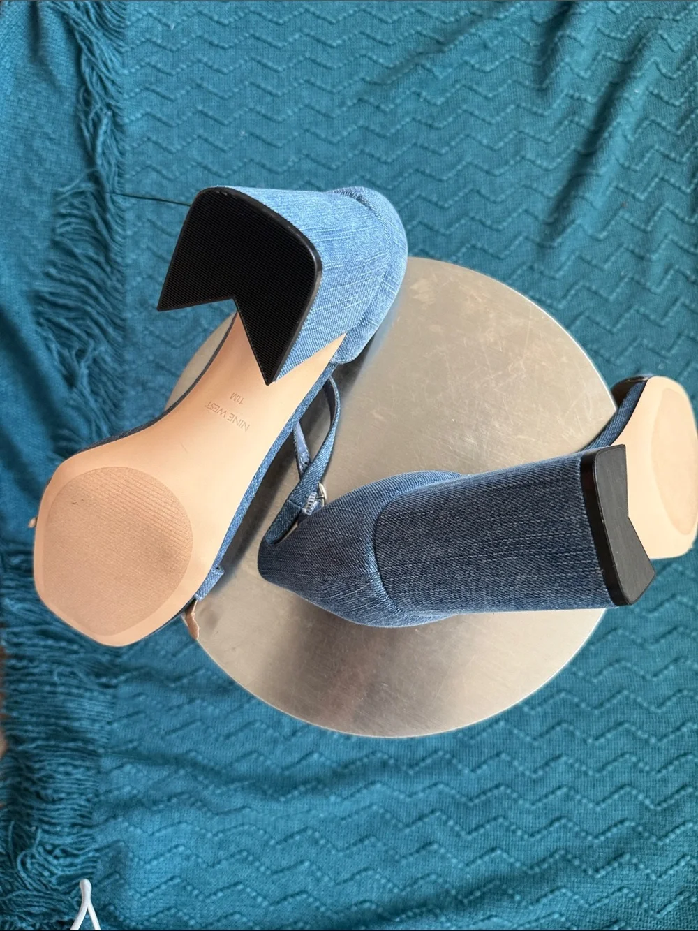 NWOT Nine West Denim Blue Ankle-Strap Heeled Sandals